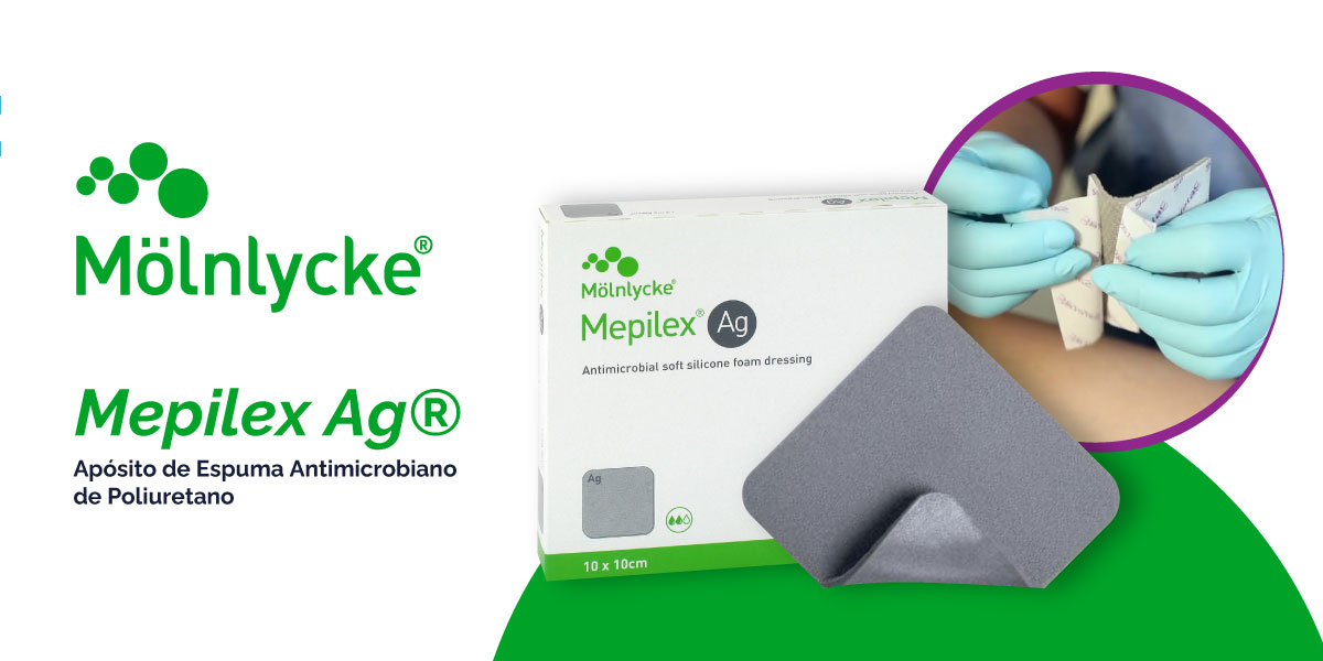 Usar Mepilex® Ag es la solución antimicrobiana para heridas de Mölnlycke, un apósito de espuma con plata que protege la herida